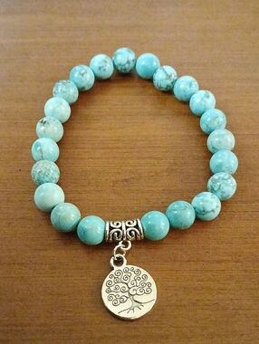 Turquoise Beaded Bracelet with Tree of Life Charm